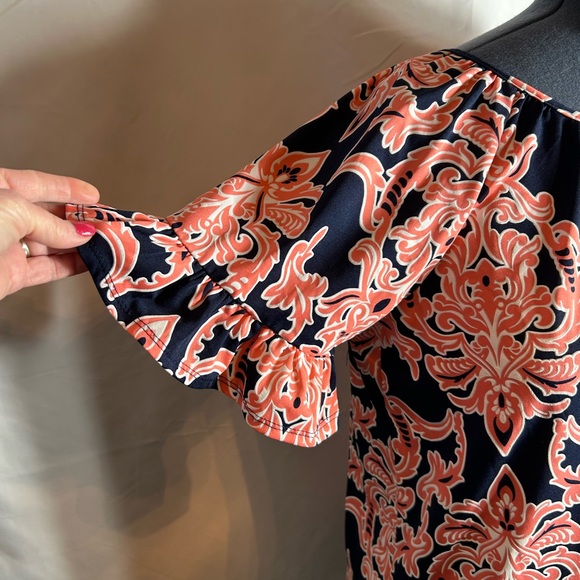 Tacera Navy and Coral Blouse - Picture 3 of 6